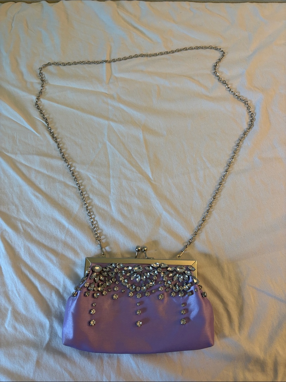 Embellished Lavender Evening Clutch with Chain Strap